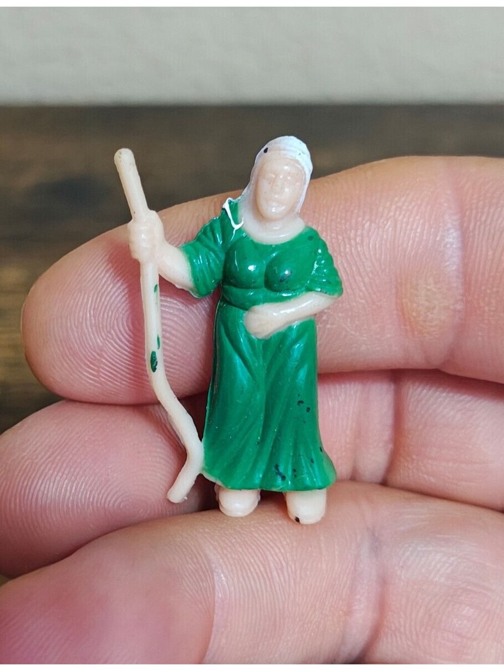 1950s Mrs. Noah Holding a Staff Rubber Figure/Figurine